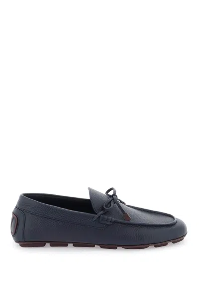 Valentino Garavani Blue Leather Loafers With Laces To Tie Up As Bow For Men
