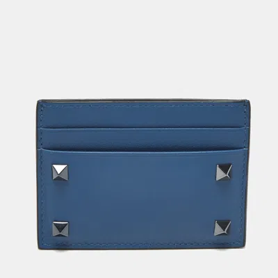 Pre-owned Valentino Garavani Blue Leather Rockstud Card Holder