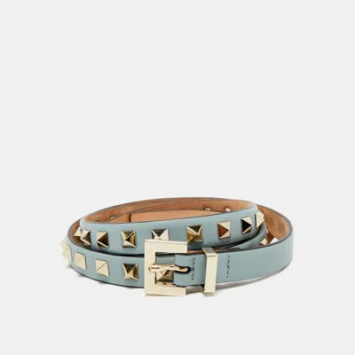 Pre-owned Valentino Garavani Blue Leather Rockstud Slim Belt 95 Cm