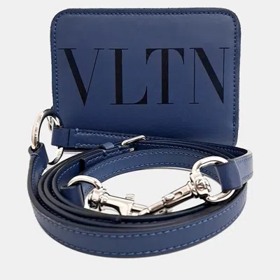 Pre-owned Valentino Garavani Blue Leather Strap Card Holder