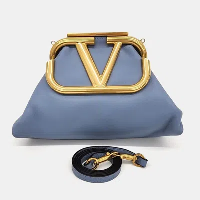 Pre-owned Valentino Garavani Blue Leather Superbee Clutch And Shoulder Bag