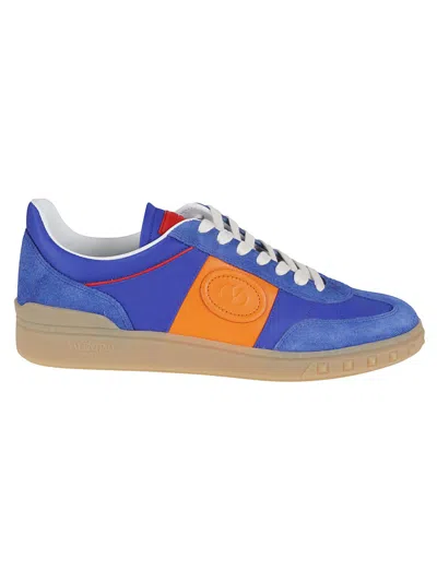 VALENTINO GARAVANI VALENTINO BLUE LEATHER/NYLON BLEND LOW TOP UPVILLAGE SNEAKER