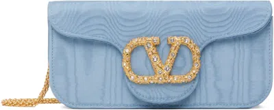 Valentino Garavani Blue Locò Moiré Fabric Bag In D4s Cloudy Blue/crys