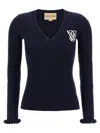 Valentino Embroidered Sweater With Front Pockets And Ruffle Cuffs In Blue