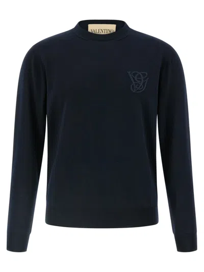 VALENTINO BLUE LOGO EMBROIDERY SWEATER