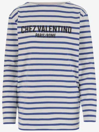 VALENTINO BLUE LOGO STRIPED T-SHIRT