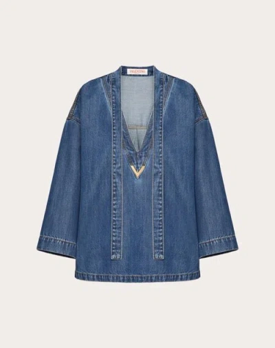 Valentino Blue Medio Denim Kaftan Woman Denim 38