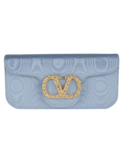 Valentino Garavani Valentino Blue Moiré Fabric Locò Clutch