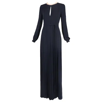 Pre-owned Valentino Blue Navy Silk Gown W/keyhole Neckline & Open Back