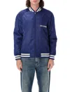 Valentino Blue Bomber Jacket In Printed Polyamide With Zip And High Collar In Navy Blue