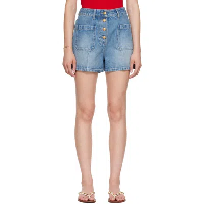Valentino Blue Patch Pocket Denim Shorts In 558 Medium Blue Deni