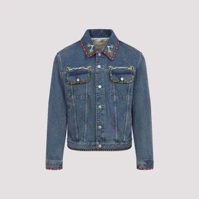 VALENTINO BLUE PRINTED TRIM DENIM JACKET