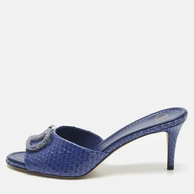 Pre-owned Valentino Garavani Blue Python Leather Vlogo Slide Sandals Size 41