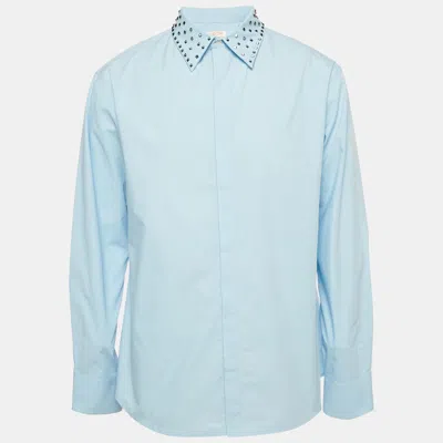 Pre-owned Valentino Blue Rockstead Embellished Cotton Shirt Xl