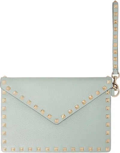 Valentino Garavani Blue Rockstud Grainy Calfskin Pouch In Gray