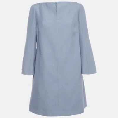 Pre-owned Valentino Blue Silk Blend Mini Dress L
