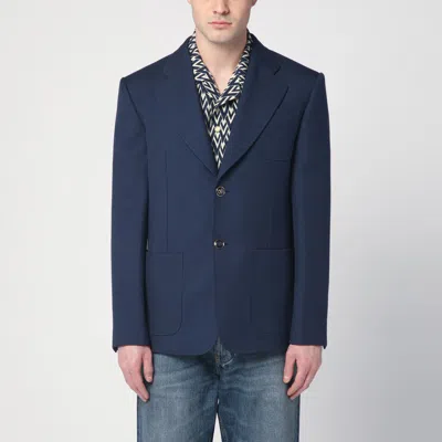 VALENTINO VALENTINO BLUE SINGLE-BREASTED WOOL JACKET