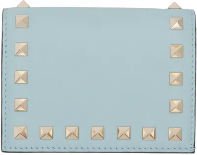 Valentino Garavani Blue Small Rockstud Calfskin Wallet In Zj4 Blu Porcellana