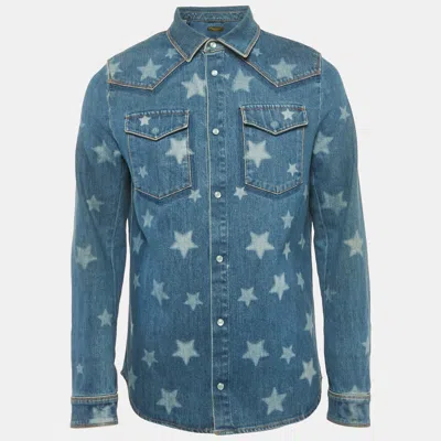 Pre-owned Valentino Blue Stars Print Denim Long Sleeve Shirt M