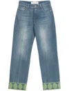 Valentino Medium Blue Jeans With Green Embroidery, Straight Leg, High Waist