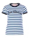 Valentino Womens Striped Embroidered Cotton-jersey T-shirt Avorio Blu In Blue