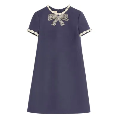 Valentino Garavani Wool And Silk Embroidered Dress In Blue