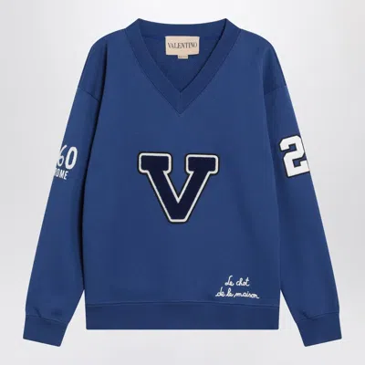Valentino Blue Sweatshirt With V And Le Chat De La Maison Embroidery Women