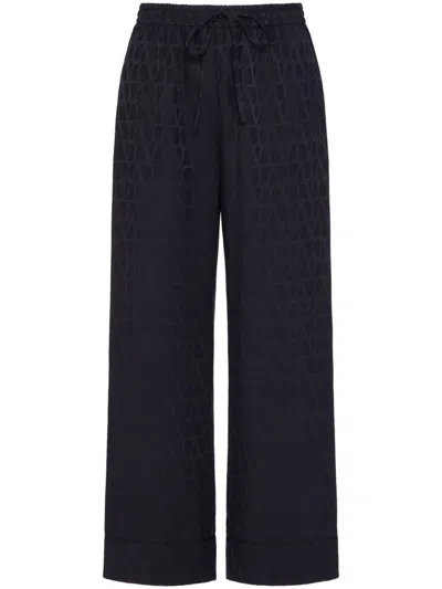 Valentino Toile Iconographe Silk Straight Pants In Blue