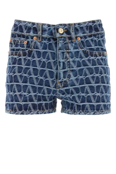 VALENTINO BLUE TOILE ICONOGRAPHE DENIM SHORTS