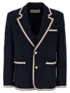 Valentino Blue Jersey Blazer With Torchon Piping In Dark Blue