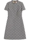 Valentino Womens Notte Crema Monogram-pattern Wool-jacquard Mini Dress In Blue