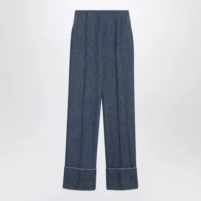 Valentino Blue Trousers In Chambray Denim