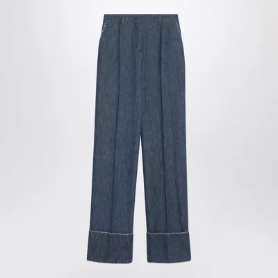 Valentino Braided-trim Turn-up Jeans In Blue