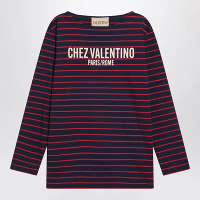 Valentino Blue T Shirt With Red Stripes By  In Multi