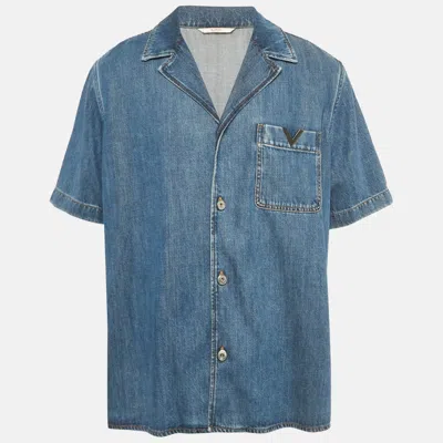 Pre-owned Valentino Blue V Detail Denim Oversized Shirt S