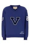 Valentino Blue Cotton "v" College Sweatshirt In Animal Print