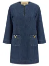 Valentino Vlogo Signature Mini Dress With V-neck And Pockets In Blue