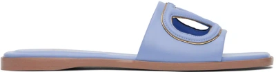 Valentino Garavani Blue Vlogo Cutout Slides In Ztl Popeline Blue