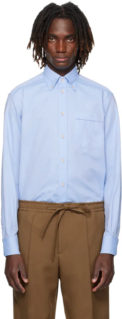 Valentino Blue Vlogo Embroidered Cotton Shirt