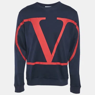 Pre-owned Valentino Blue Vlogo Print Cotton Crewneck Sweatshirt L
