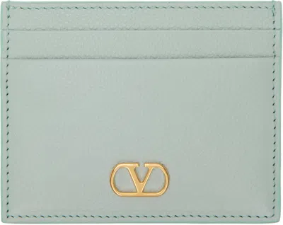 Valentino Garavani Blue Vlogo Signature Grainy Calfskin Card Holder In Wtw Sky Grey
