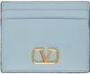 Valentino Blue Vlogo Signature Grainy Calfskin Card Holder In Zj4 Blu Porcellana