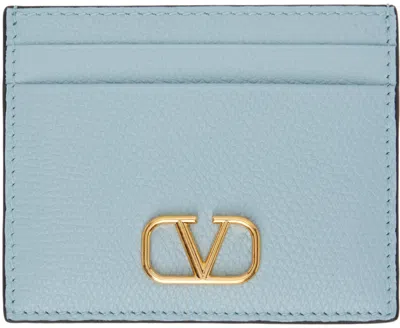 Valentino Garavani Blue Vlogo Signature Grainy Calfskin Card Holder