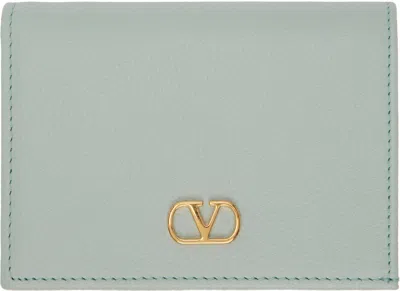 Valentino Garavani Blue Vlogo Signature Grainy Calfskin Wallet In Green