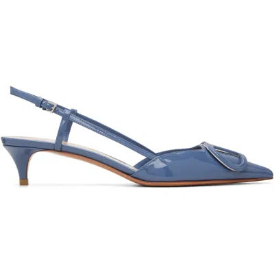 Valentino Garavani Blue Vlogo Signature Patent Slingback Heels In Il4 Blu Polvere
