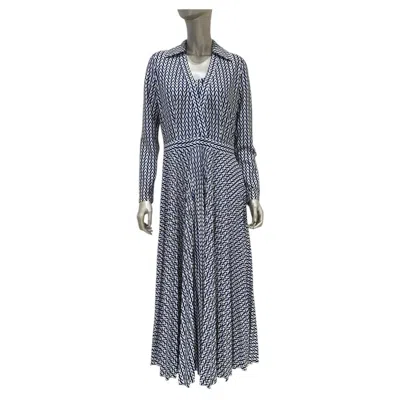 Pre-owned Valentino Blue V-print Maxi Dress Sz.m
