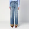 Valentino Garavani Light Blue Jeans With Logo Patch On The Back And Jacquard Cuffs In Denim Woman In Blue
