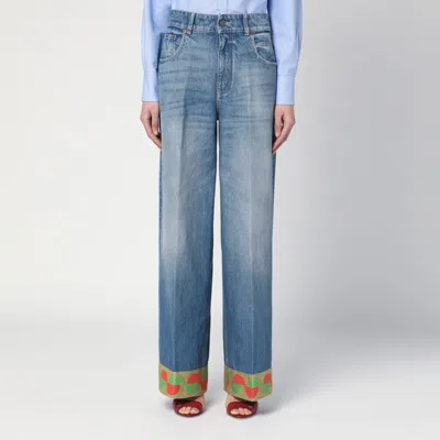 VALENTINO BLUE WASHED JEANS WITH JACQUARD BOTTOMS