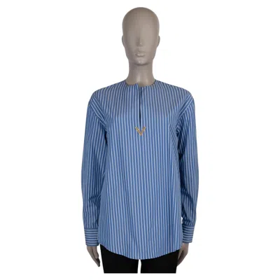 Pre-owned Valentino Blue White Cotton 2024 Vlogo Striped Poplin Shirt 38 Xs