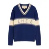 Valentino Embroidered Striped Virgin Wool And Cotton-blend Sweater In Blue
